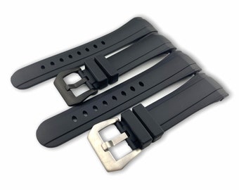 24mm Black Soft Silicone/Rubber Curved End Strap Band fits most watches Silver/Black Pin clasp/buckle + Free Tool and Pins