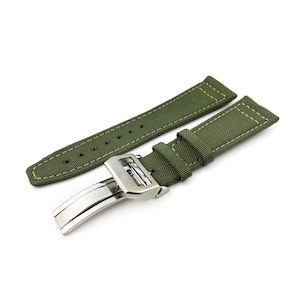 Green Canvas Leather 20mm 21mm 22mm Strap Band fits most watches deployment clasp / pin buckle + pins and tool included