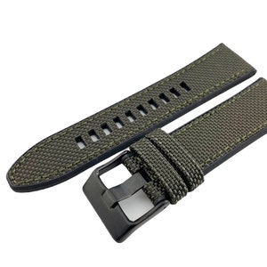 Army Green Canvas Strap Band with Black Buckle fits most Watches 24 26 28mm + Tool/Pins