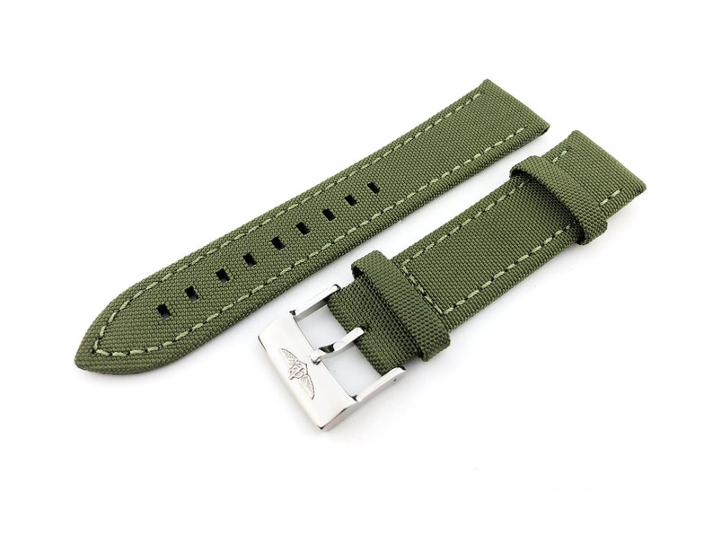 ToolPins 22mm Green Canvas StrapBand with BlackSilver BuckleClasp fit BREITLING Watches