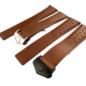 Brown Genuine Leather 22mm Strap Band fits most watches deployment clasp/buckle (black or silver) + pins and tool