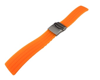 La correa de silicona de caucho naranja de 18 mm, 20 mm, 22 mm, 24 mm se adapta a la mayoría de los relojes con cierre / hebilla de despliegue + pines y herramienta de bricolaje incluidos