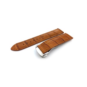 Light Brown Stitching Leather Style 19mm 20mm 22mm Strap Band fits most watches deployment clasp/buckle + pins and tool