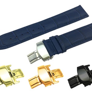 Navy Dark Blue Genuine Leather  18mm 19mm 20mm 21mm 22mm Strap Band fits most watches butterfly clasp + pins and tool