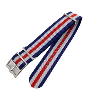 22mm Blue/Red/White with Silver Buckle High Quality Woven Fabric Nylon Watch Strap fits most watches + pins and diy tool