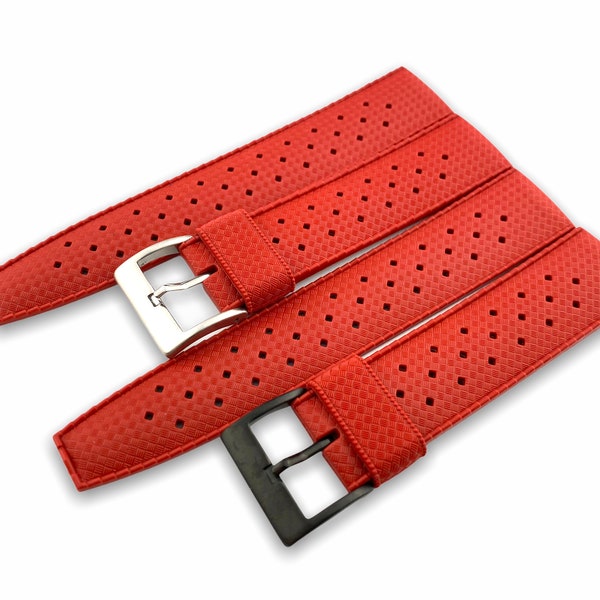 20mm 22mm Red Tropical Rubber Silicone Strap Band fits most watches Silver/Black Pin clasp/buckle + Pins and diy tool included