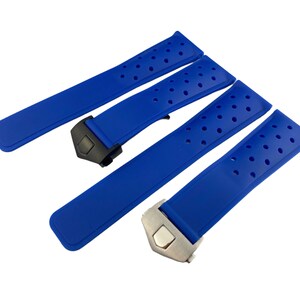 22mm Blue Rubber Silicone Strap Band fits most watches Silver/Black Deployment Clasp + Pins and diy tool included