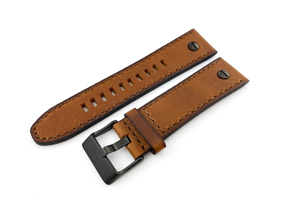 Orologio Ruota Cinturino Per Orologio In Pelle Marrone Scuro