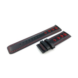 20mm Black with Red Stitching Sport Genuine Leather Strap Band fits most watches deployment clasp/buckle + pins and tool