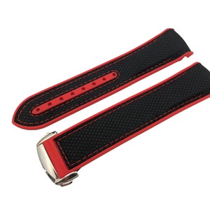 Black-Red Nylon/Fabric Rubber 20mm 22mm Strap Band fits most watches deployment clasp/buckle any colour + pins and tool