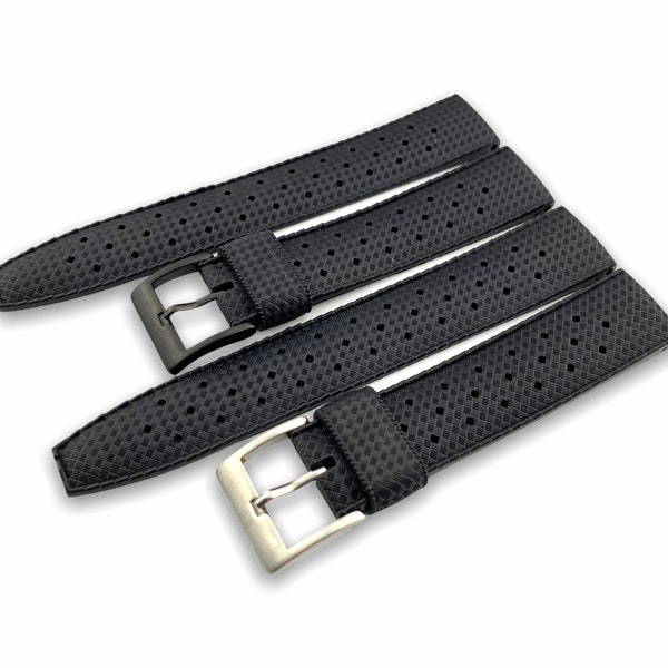 20mm 22mm Black Tropical Rubber Silicone Strap Band fits most watches Silver/Black Pin clasp/buckle + Pins and diy tool included