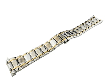 22mm Silver-Yellow Gold  curved end Stainless Steel Strap Band Bracelet Pins & DIY Tool Included