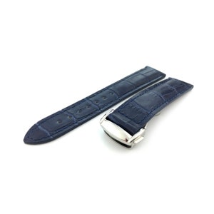 Navy Dark Blue Genuine Leather 19mm 20mm 22mm Strap Band fits most watches deployment clasp/buckle + pins and tool