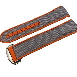 Grey-Orange Nylon/Fabric Rubber 20mm 22mm Strap Band fits most watches deployment clasp/buckle any colour + pins and tool