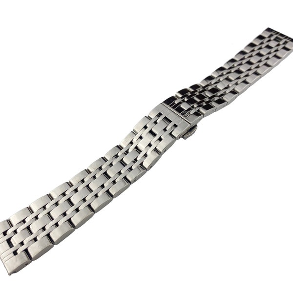 Bracelet en acier inoxydable argenté à extrémité plate ou incurvée pour la plupart des montres, 14 mm 16 mm 18 mm 20 mm 22 mm, épingles et outil de bricolage inclus