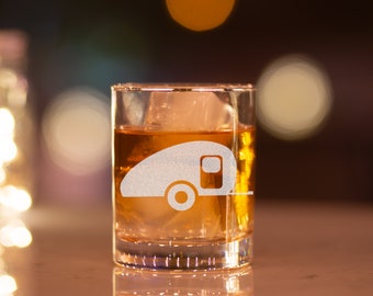 Vintage Teardrop Trailer Whiskey Glass | Etched