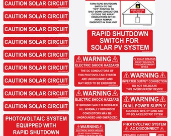 Juego de 21 pegatinas/Paquete de etiquetas solares/Kit de etiquetas de advertencia para instaladores solares