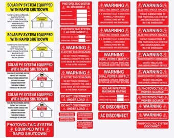 Juego de 31 pegatinas/Paquete de etiquetas solares/Kit de etiquetas de advertencia para instaladores solares