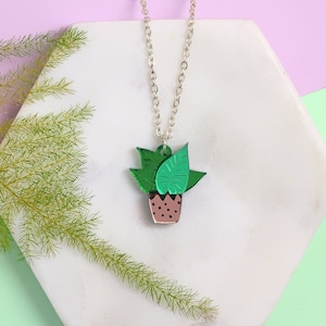 House plant charm necklace Plant lover necklace Perspex necklace Small plant necklace Handmade acrylic necklace Lasercut jewellery image 1