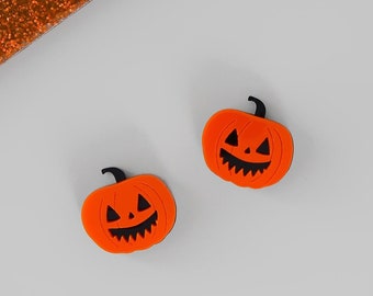 Pumpkin Stud Earrings | Pumpkin Earrings | Halloween Earrings | Halloween Jewellery | Acrylic jewellery | Little Moose Jewellery