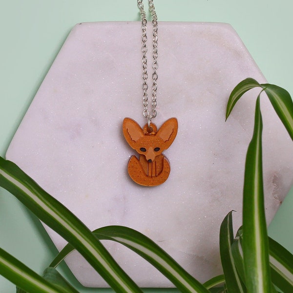 Fennec Fox Charm Necklace in Rose Gold or Orange | Fox Necklace | Fennec Fox Jewellery | Fox Acrylic Necklace | Little Moose Jewellery