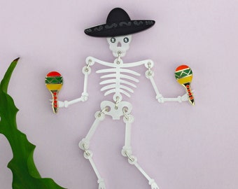 Skeleton Brooch | White Skeleton Brooch | Maracas brooch | Skeleton pin | Halloween brooch | Halloween Jewellery | Little Moose Jewellery