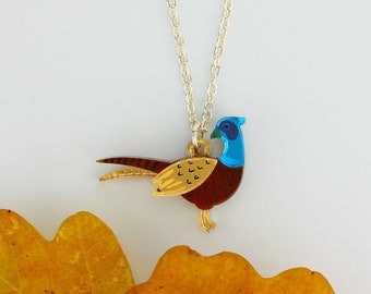 Pheasant charm necklace | Bird charm necklace | Garden jewellery | Bird jewellery | Acrylic necklace | Little Moose jewellery