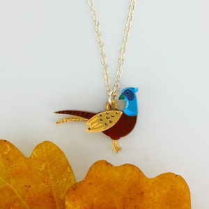 Pheasant charm necklace Bird charm necklace Garden jewellery Bird jewellery Acrylic necklace Little Moose jewellery image 1