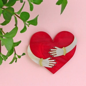 Heart Hug brooch | Heart hug | Handmade perspex heart brooch | Send love jewellery | Give a hug brooch | Pretty heart pin brooch
