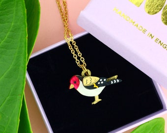 Goldfinch Bird Charm Necklace | Goldfinch necklace | Bird Necklace | British Garden birds | Bird Lover Gift | Handmade Acrylic Necklace