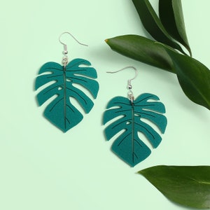 Monstera leaf earrings Statement leaf earrings Handmade Leaf Jewellery Plant lover earrings Leaf jewellery handmade in England image 1