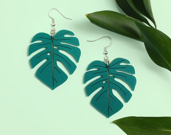 Monstera leaf earrings | Statement leaf earrings | Handmade Leaf Jewellery | Plant lover earrings | Leaf jewellery handmade in England