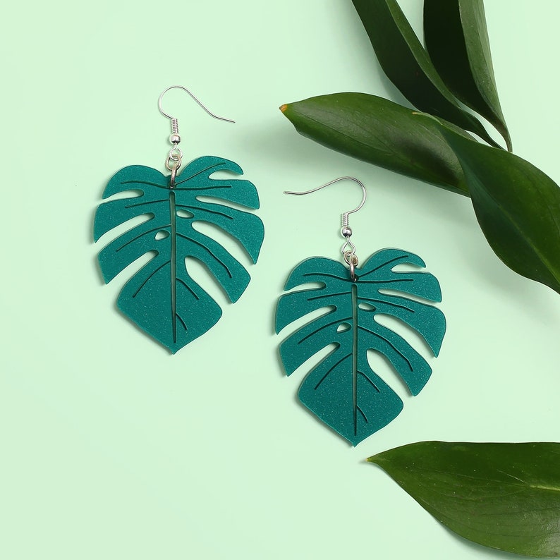 Monstera leaf earrings image 1