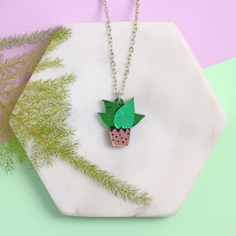 House plant charm necklace Plant lover necklace Perspex necklace Small plant necklace Handmade acrylic necklace Lasercut jewellery image 2