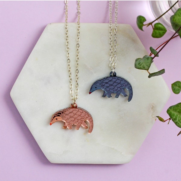 Pangolin Necklace | Pangolin Charm Necklace | Pangolin jewellery | Pangolin design | Rose gold Acrylic Necklace | Little Moose Jewellery