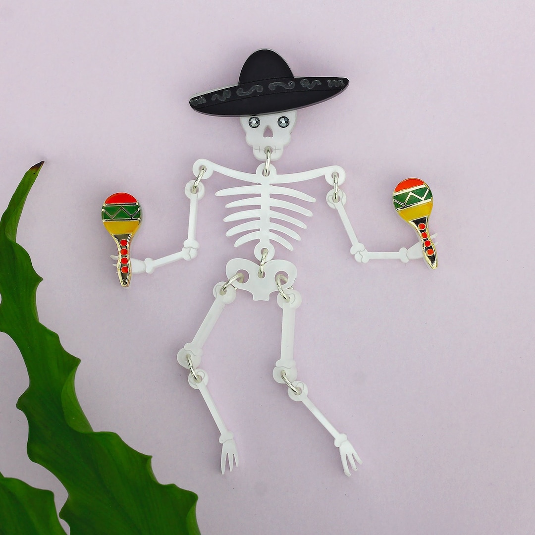 Skeleton Brooch | White Skeleton Brooch | Maracas Brooch | Skeleton Pin ...
