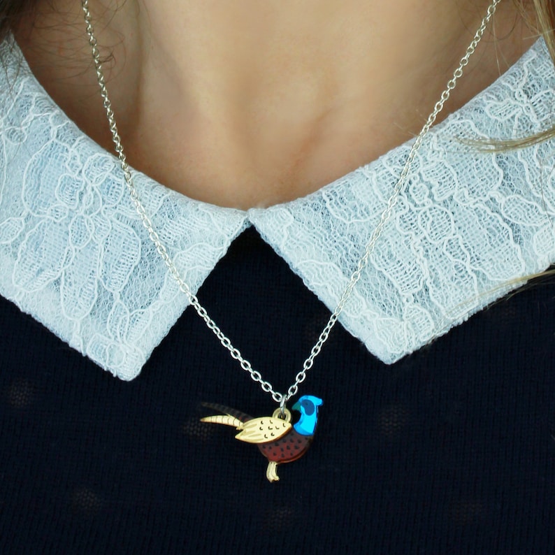 Pheasant charm necklace Bird charm necklace Garden jewellery Bird jewellery Acrylic necklace Little Moose jewellery image 4