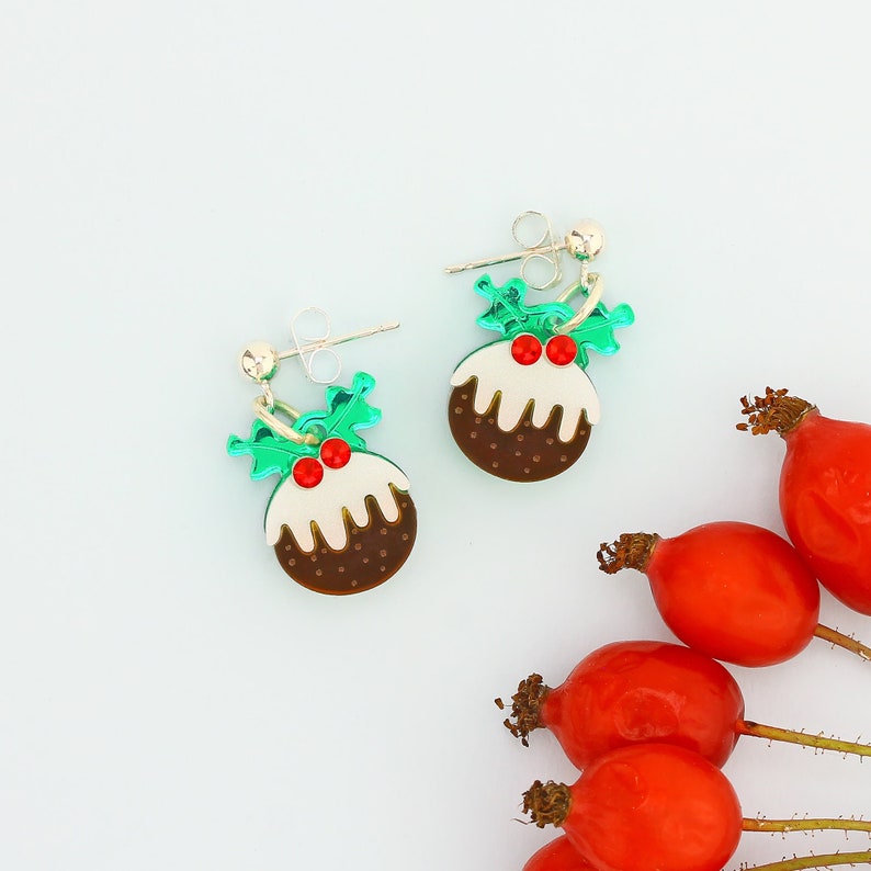 Christmas Drop Earrings Christmas Pudding Earrings Christmas accessories Christmas jewellery Acrylic jewellery Little Moose image 1