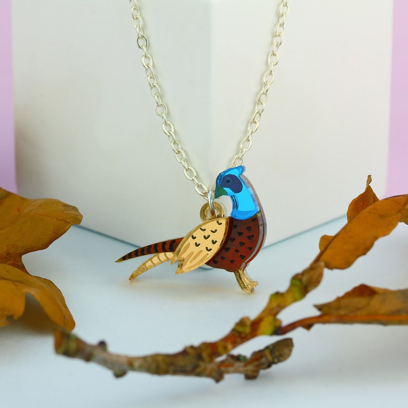 Pheasant charm necklace Bird charm necklace Garden jewellery Bird jewellery Acrylic necklace Little Moose jewellery image 2