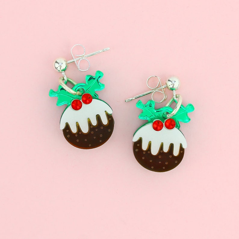 Christmas Drop Earrings Christmas Pudding Earrings Christmas accessories Christmas jewellery Acrylic jewellery Little Moose image 2