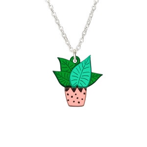 House plant charm necklace Plant lover necklace Perspex necklace Small plant necklace Handmade acrylic necklace Lasercut jewellery image 3