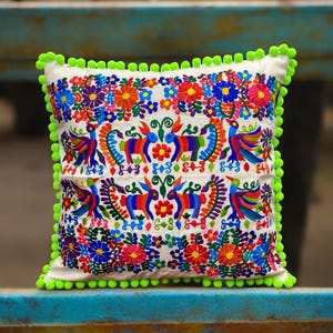 Otomi Embroidered Pillow Cover Colorful Mexican Cushion Cover Boho Home Decor Handmade Gift Bright Sofa Throw Pillow