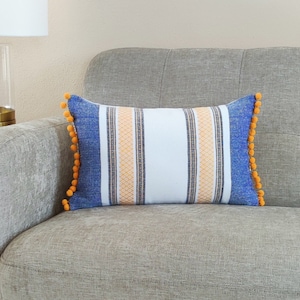Mexican Handwoven lumbar pillow cover with cotton threads, Mexican throw pillow, Mexican style decorative cushion, Mexican pillow