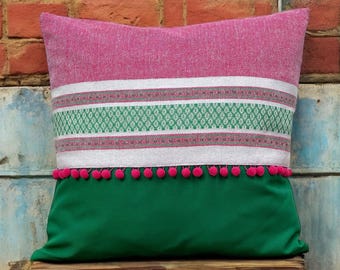 Mexican Pillow Cover Boho Style Sofa Accent Cushion Handwoven Textile Ethnic Throw Pompom Custom Decoration Dorm Bedroom Maximalist Decor