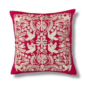 Funda de almohada mexicana con bordado estilo otomí cojín rosa con bordado mexicano para decoración de espacios con estilo mexicano