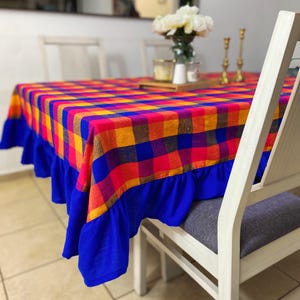Tablecloth with ruffles colors/Festive tablecloth/Special occasion dinner tablecloth/Mexican tablecloth/Mexican decor/handmade boho textile