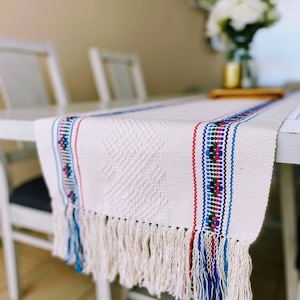 Hand woven mexican table runner, 100% cotton handmade table runner, mexican decor, mexican party, Mexican embroidered table runner