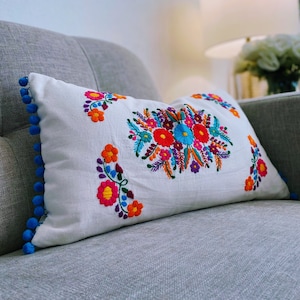 Mexican pillow cover with hand embroidery Mexican embroidered pillow perfect for decorating spaces with Mexican style