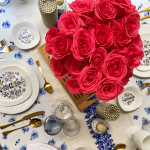 Blue flowers tablecloth perfect to give that touch of color this summer in your table outdoor , Mexican talavera style flowers and colorful