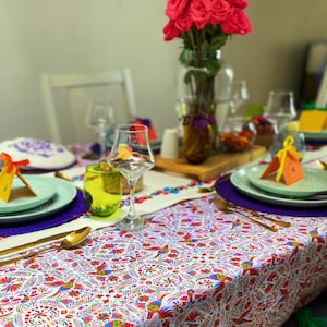 Tablecloth with tenango mexican design, tablecloth for mexican party, otomi, mexican decorations, mexican wedding, mexico tablecloth decor